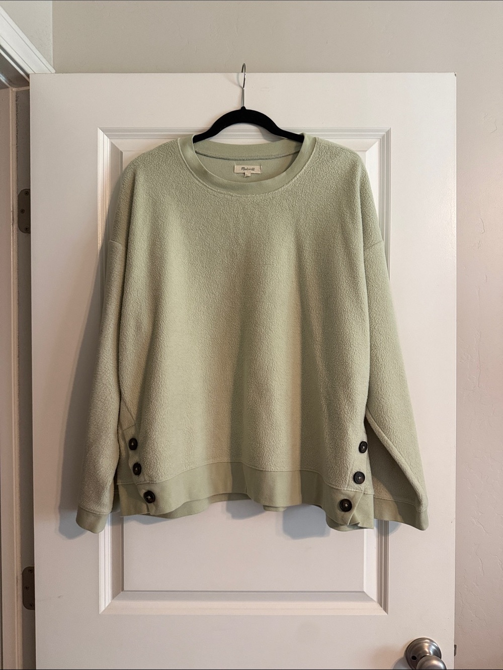 Madewell Light Sage Button-Trim Crewneck Sweater